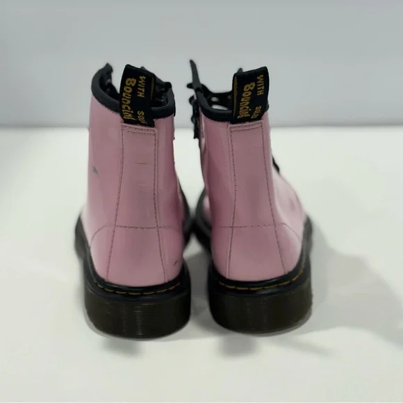 Dr. Martens Kids Pink Leather Boots with Yellow Stitching - Picture 4 of 10